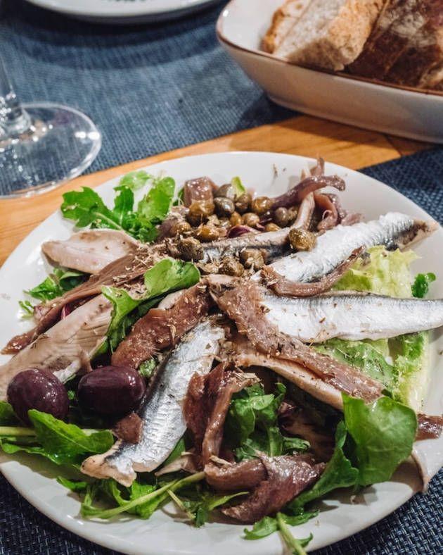 Green leaves and fish salad